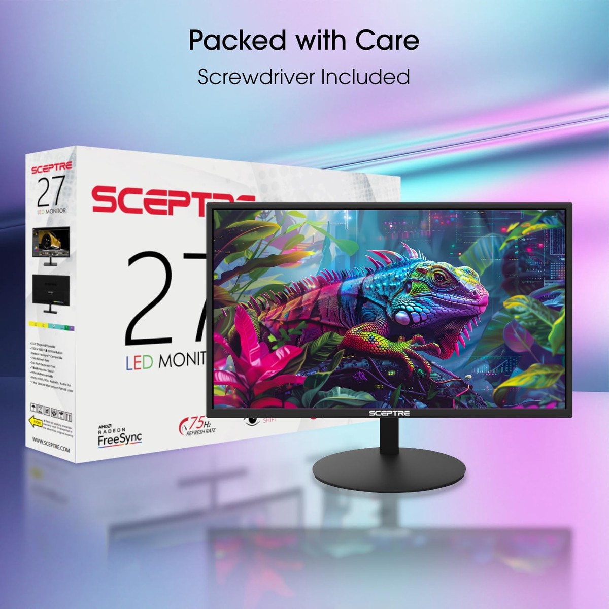 Sceptre E275W-19203R 27-Inch 1080P 75Hz LED Monitor with Built-In Speakers and Security Slot (Black)