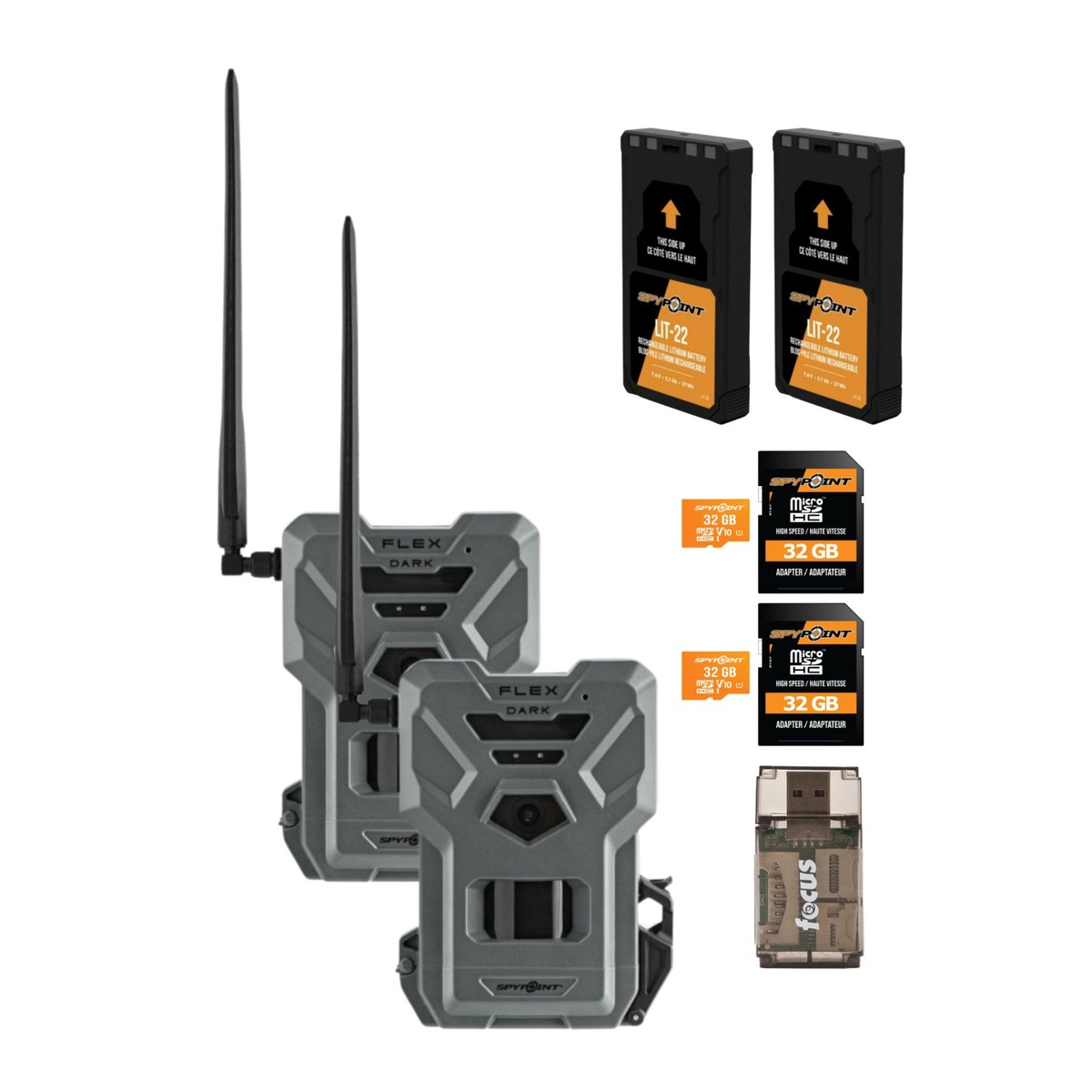SPYPOINT FLEX DARK Cellular Trail Camera with Battery Pack 32GB Card (Gray, 2-Pack)
