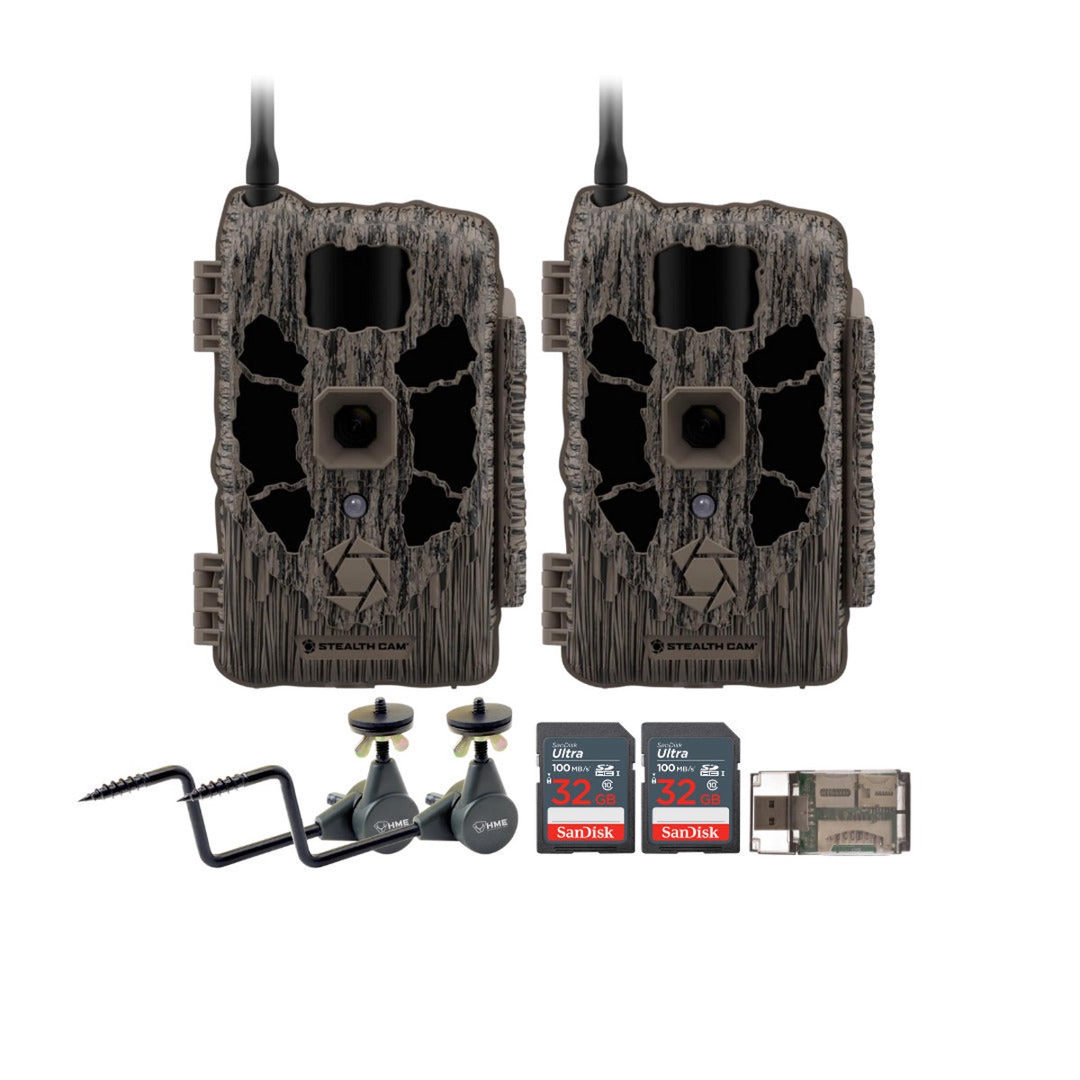 Stealth Cam 40MP Deceptor Max Cellular Trail Camera (2-Pack) with 2 x Trail Camera Holder Bundle