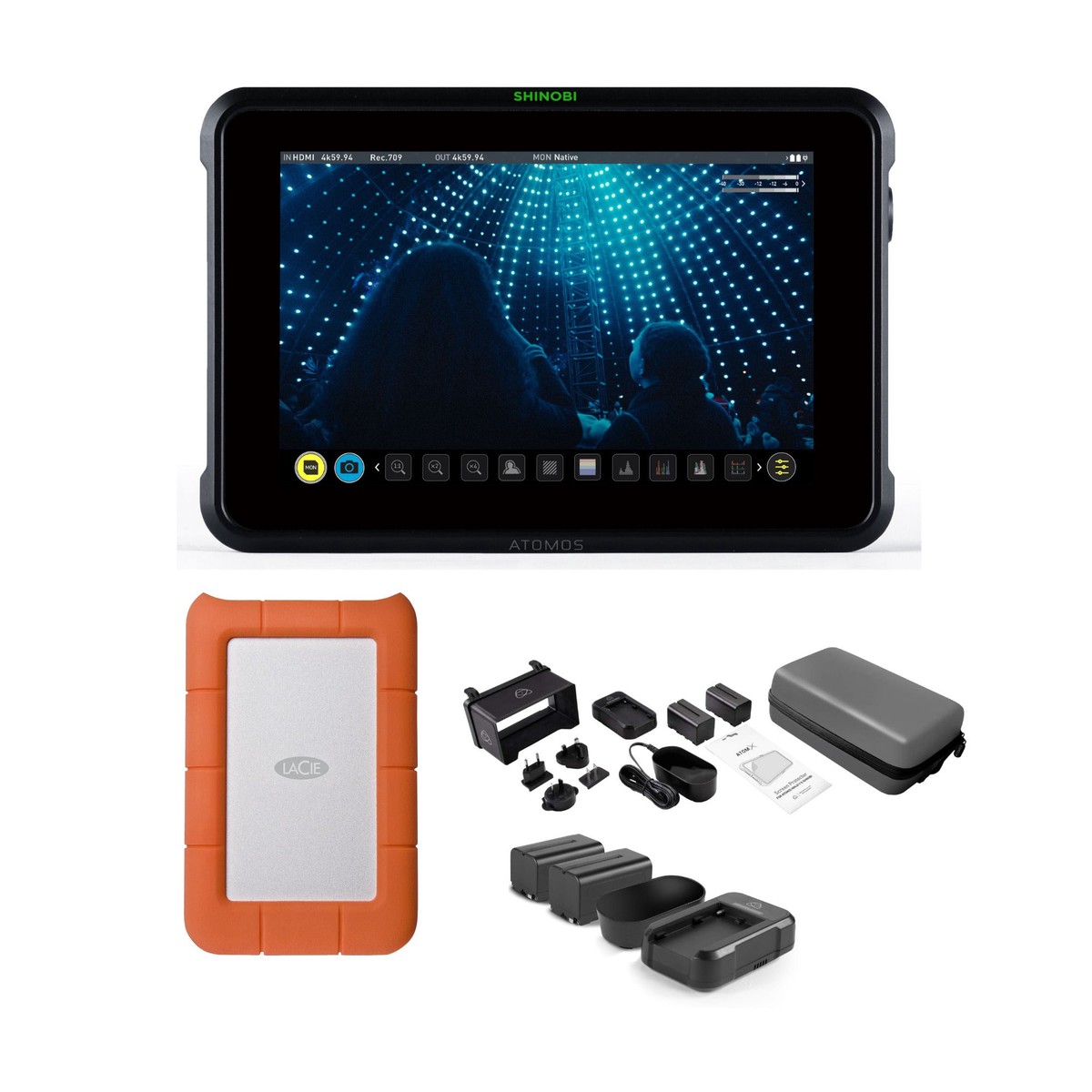 Atomos Shinobi 7-Inch 4K HDMI HDR Photo and Video Monitor w/Accessory Kit, Hard Drive Bundle