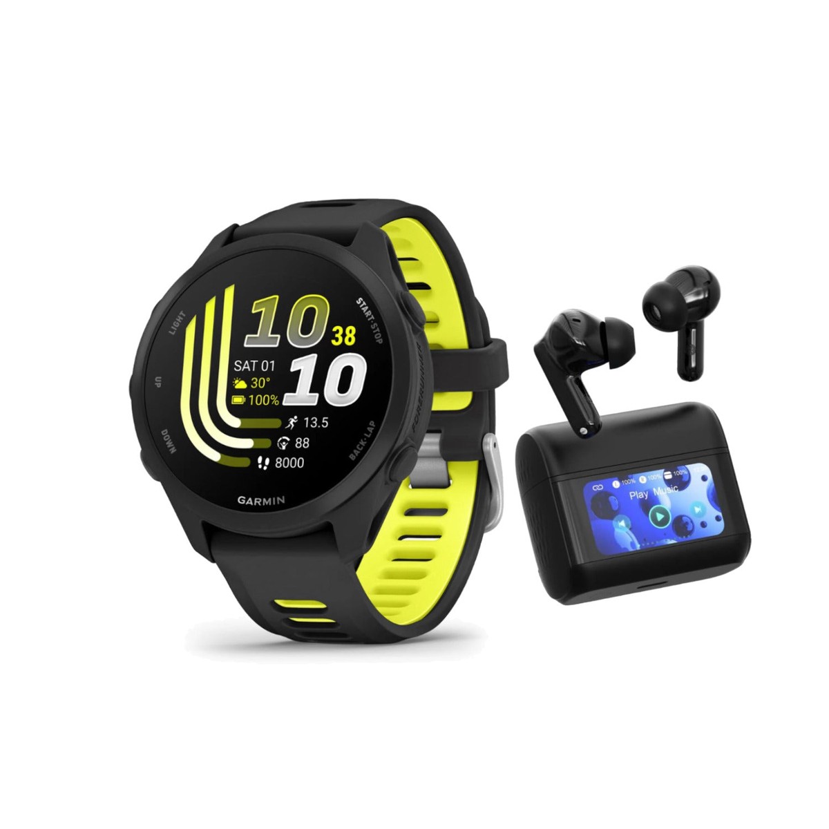 Garmin Forerunner 170 AMOLED GPS Running Smartwatch (Black/Yellow) Bundle with T710 Earbuds