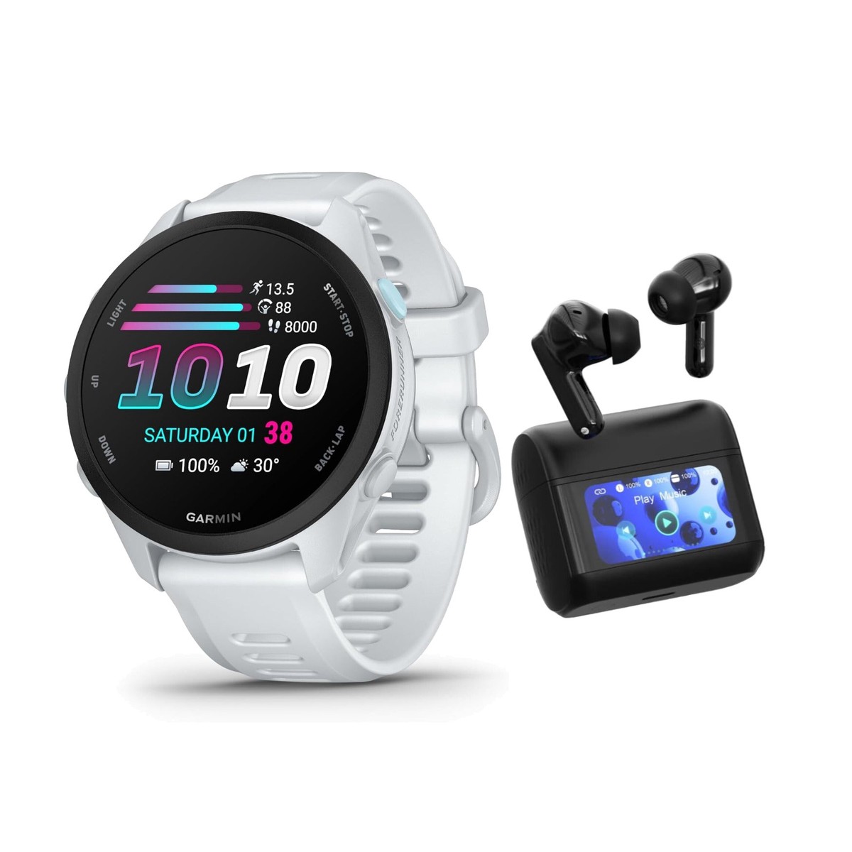 Garmin Forerunner 70 AMOLED GPS Running Smartwatch (Whitestone) Bundle with T710 Earbuds