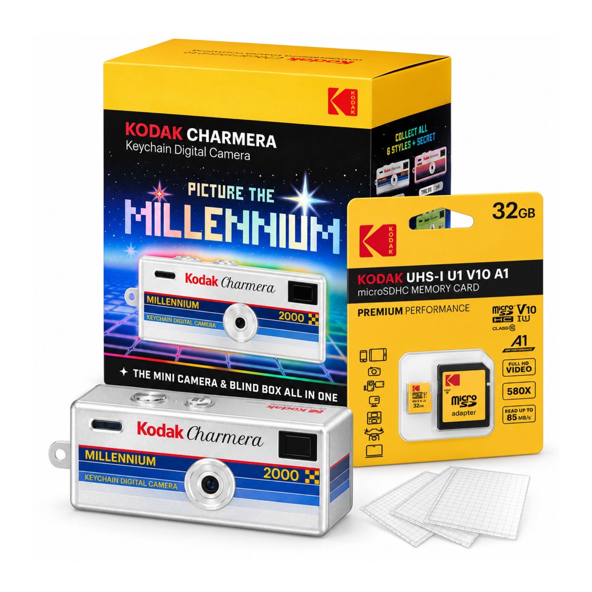 Kodak Charmera Millenium Edition Keychain Digital Camera (Single Blind Box) Bundle with 32GB Card