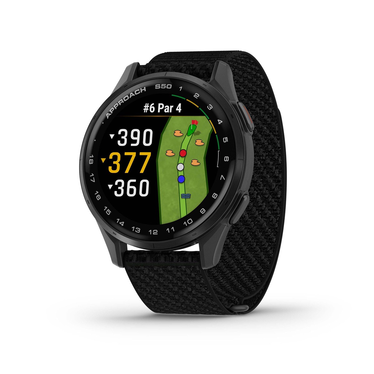 Garmin Approach S50 GPS AMOLED Golf Smartwatch (Slate Aluminum Bezel, Black ComfortFit Nylon Band)