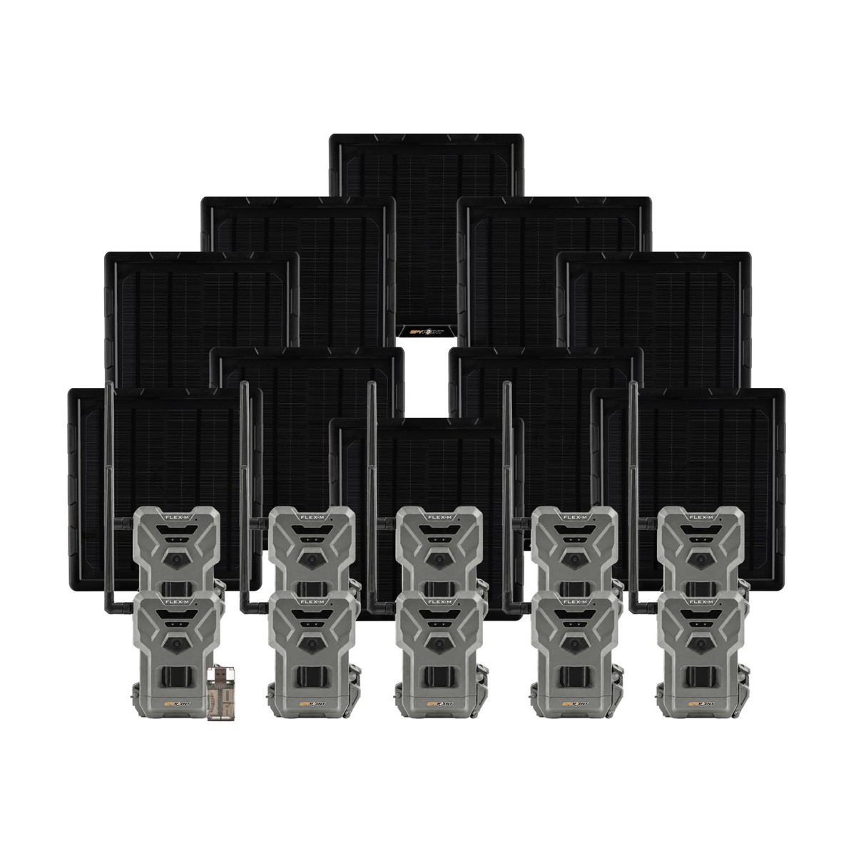 Spypoint Flex-M Trail Camera 10-Pack with 5W Solar Panels and Reader (21 Items)