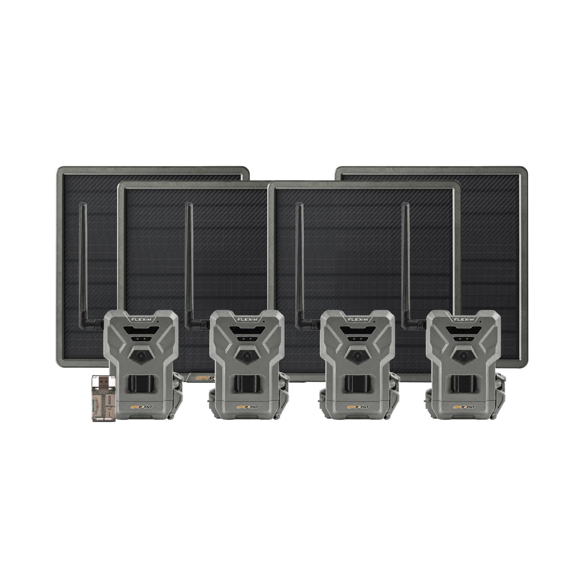 Spypoint Flex-M Trail Camera 4-Pack with Solar Panels and Card Reader (9 Items)