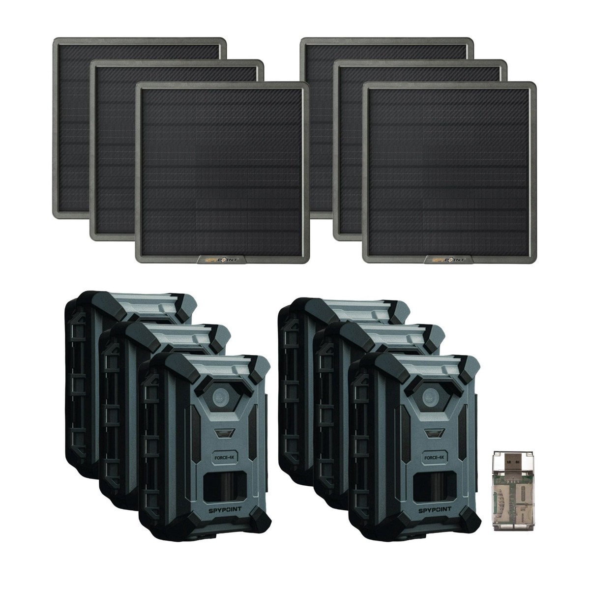 Spypoint FORCE-4K 40MP Trail Camera (6 Pack) Bundle with Solar Panel and Card Reader