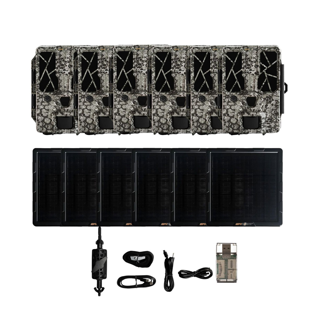 Spypoint FORCE-PRO Trail Camera (6 Pack) Bundle with Solar Panel and Card Reader