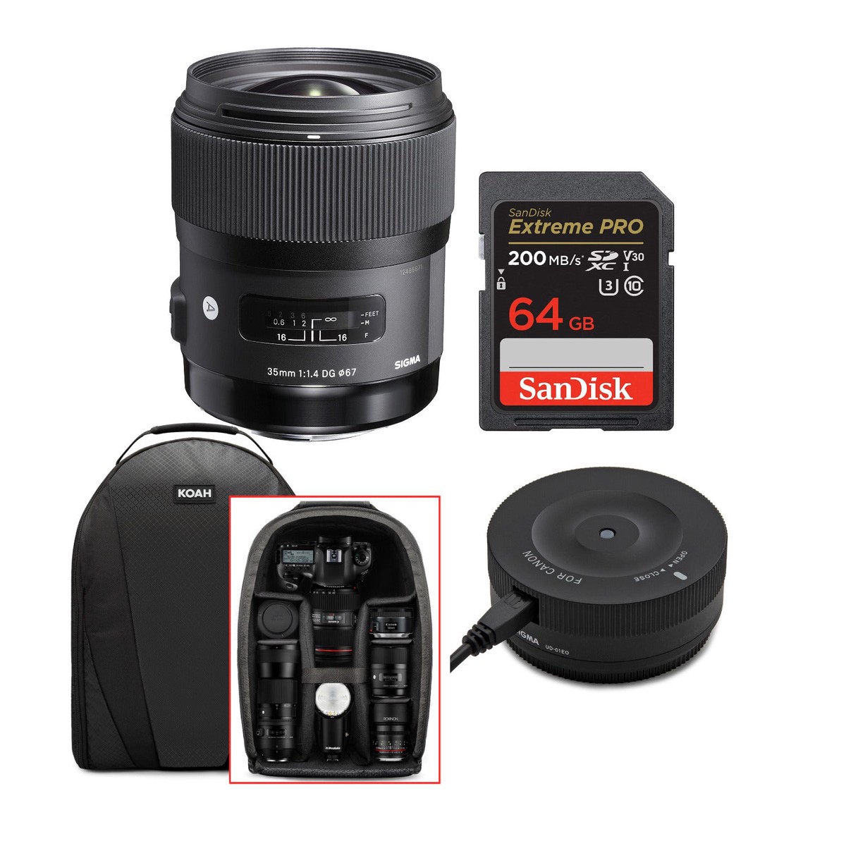 Sigma 35mm f/1.4 DG HSM ART Lens for Canon EF with USB Dock AND 64GB Extreme PRO SD Card Bundle