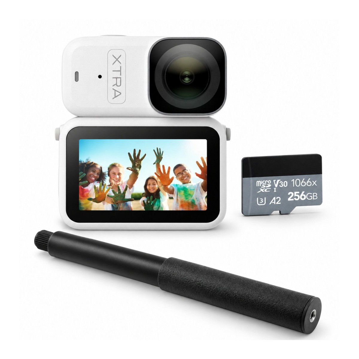 Xtra Atto Action Camera Bundle with Selfie Stick and 256GB MicroSD Card