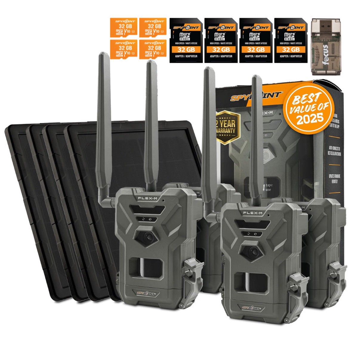 New Arrival Spypoint FLEX-M Trail Camera and SPLB 10 Solar Panel Bundle with Accessories