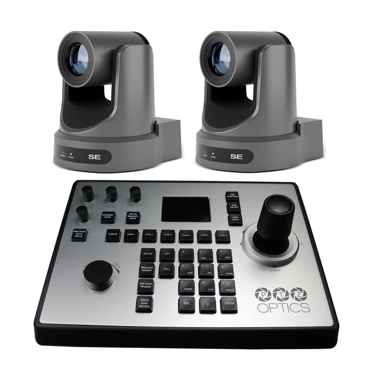 PTZOptics Move SE 30X PTZ Camera (Gray, 2-Pack) with Joystick Controller Bundle